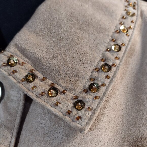 Women’s Tribal Suede Light Tan Jacket with Embellishments – Size 12 - Picture 4 of 16